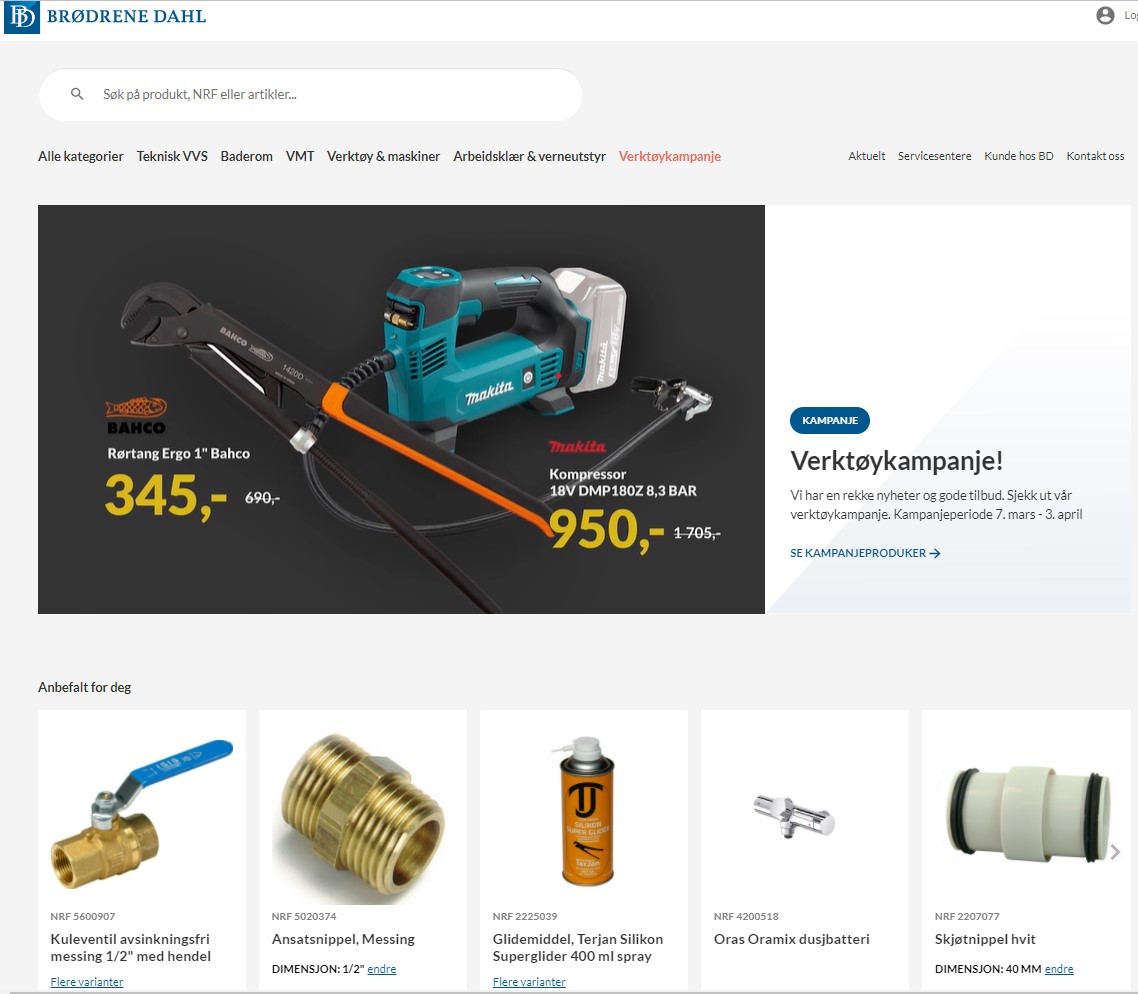 Skjermbilde av Brødrene Dahl sin norske nettside fra 2022